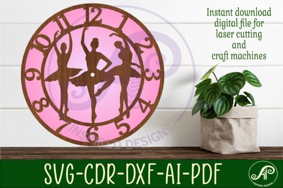 Ballerina Wall Clock Laser Cut Files SVG