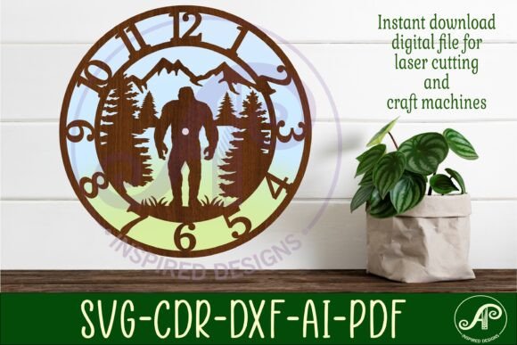 Bigfoot, Yeti Wall Clock Laser Cut Files