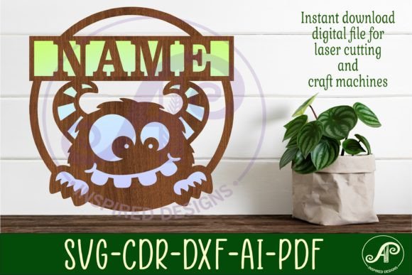 Cute Monster Name Sign Design 1 for Personalized Decor