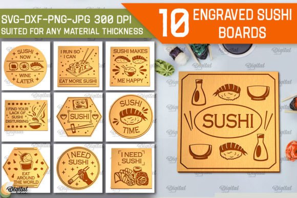 Engraved Sushi Boards Laser Cut Bundle