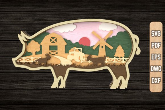 Farm Scene Pig Layered SVG for Creative Projects