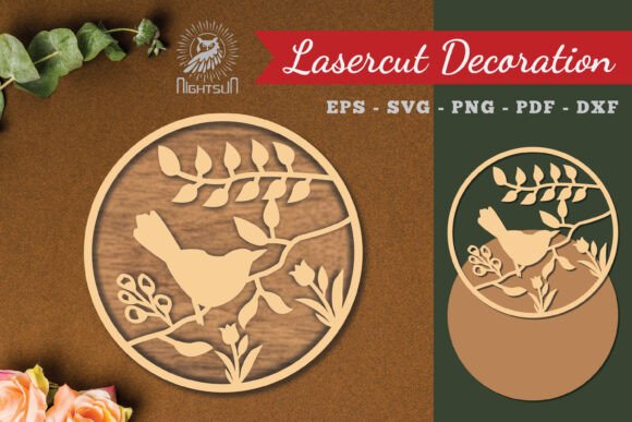 Floral Bird Round Laser Cut Decoration 1