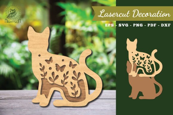 Floral Cat Laser Cut Decoration SVG 2: Elegant Design Asset