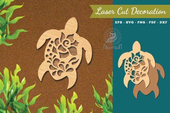 Flowers Turtle Laser Cut Decoration 5: Elegant Design Asset