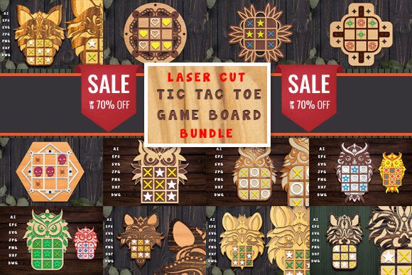 Laser Cut Tic Tac Toe Game Board Bundle