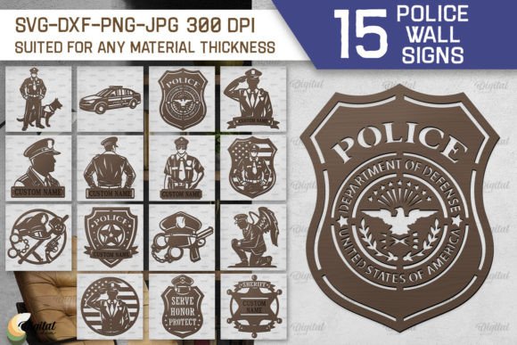 Premium Laser Cut Police Wall Signs Bundle for Digital Crafters