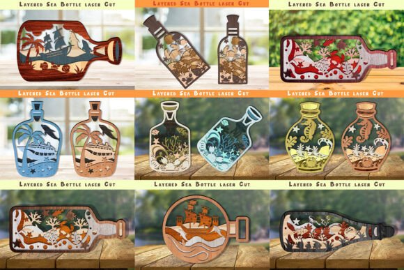 Sea Bottle Laser Cut SVG Bundle: Coastal Design Assets