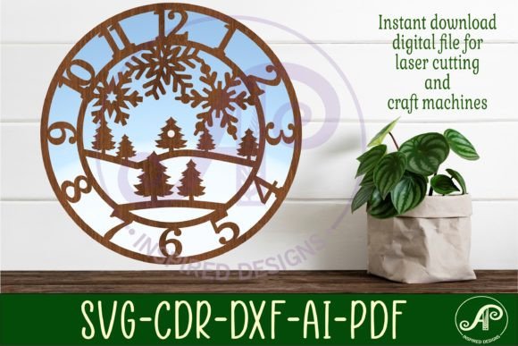 Snowflakes Wall Clock Laser Cut Files: Elegant Winter Design