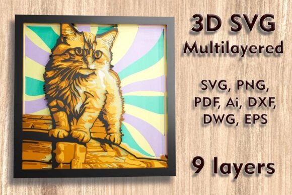 Stunning 3D Ginger Cat SVG Multilayered Cut Files