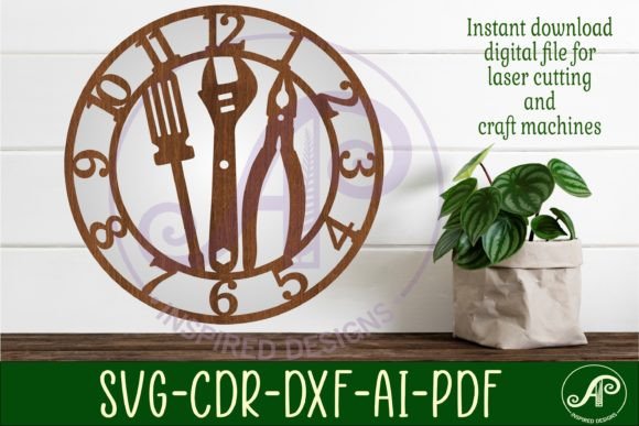 Tools Wall Clock Laser Cut Files, SVG